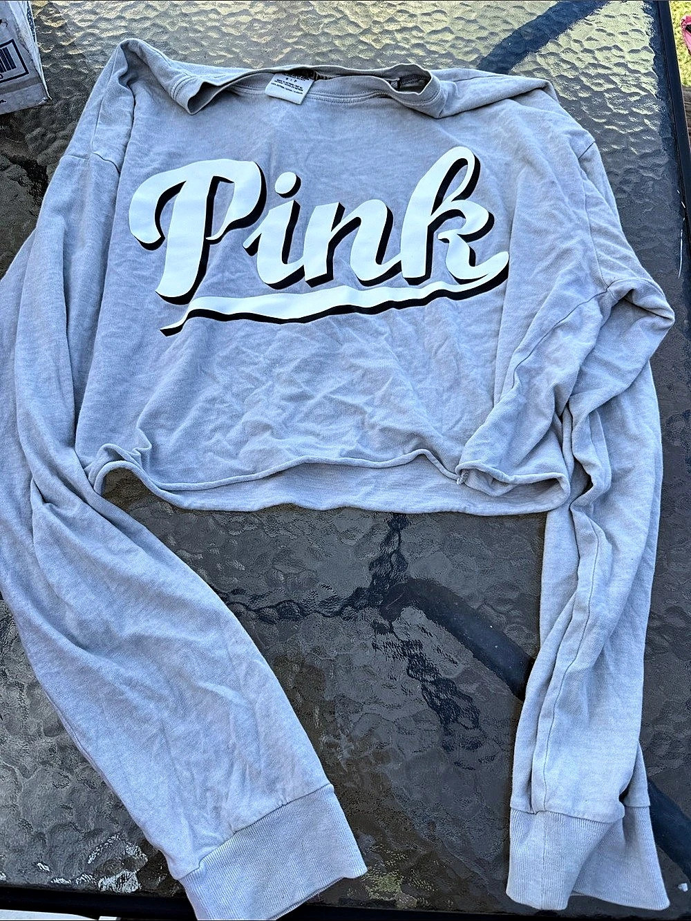 Victoria'Small Secret PINK Cropped Graphic Sweatshirt in Gray Size Small